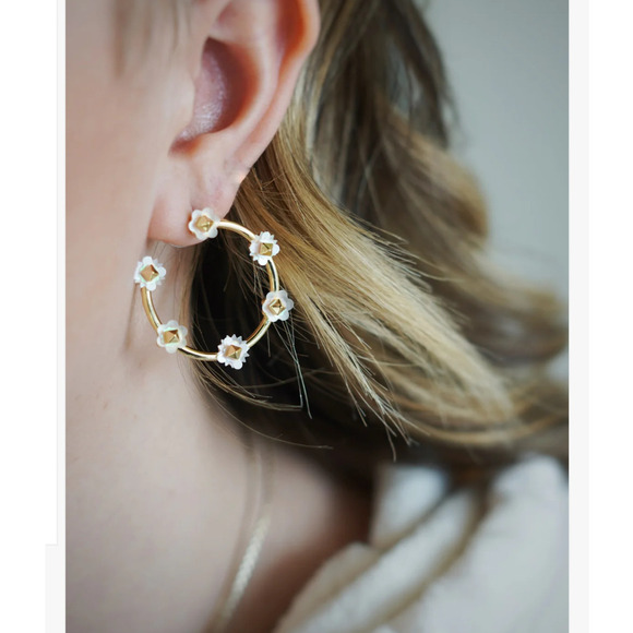 NWT! Kendra Scott Deliah Gold Open Frame Hoops in Iridescent White Mix - Picture 3 of 4